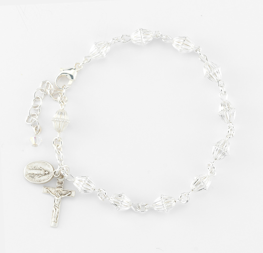 Bicone Corrugated Sterling Silver Rosary Bracelet
