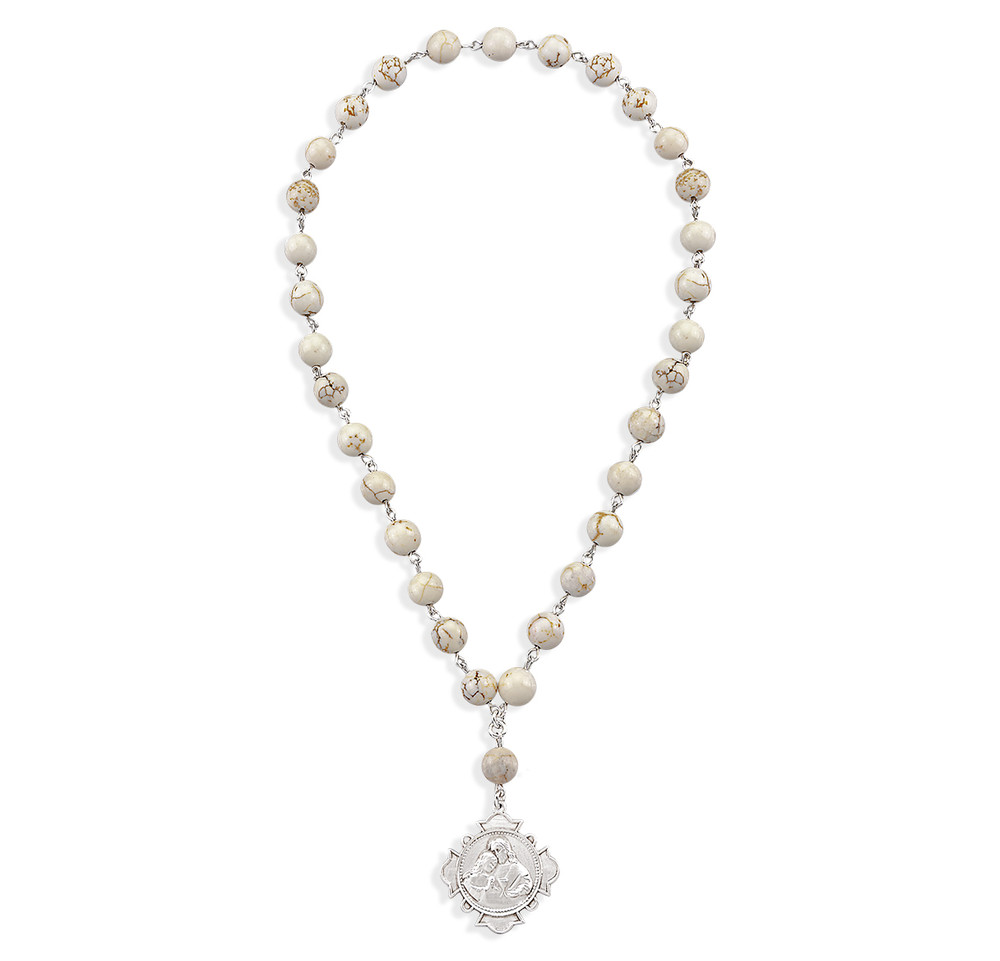 Sterling Silver Blessed Sacrament Chaplet made with 8mm White Howlite Gemstone Beads