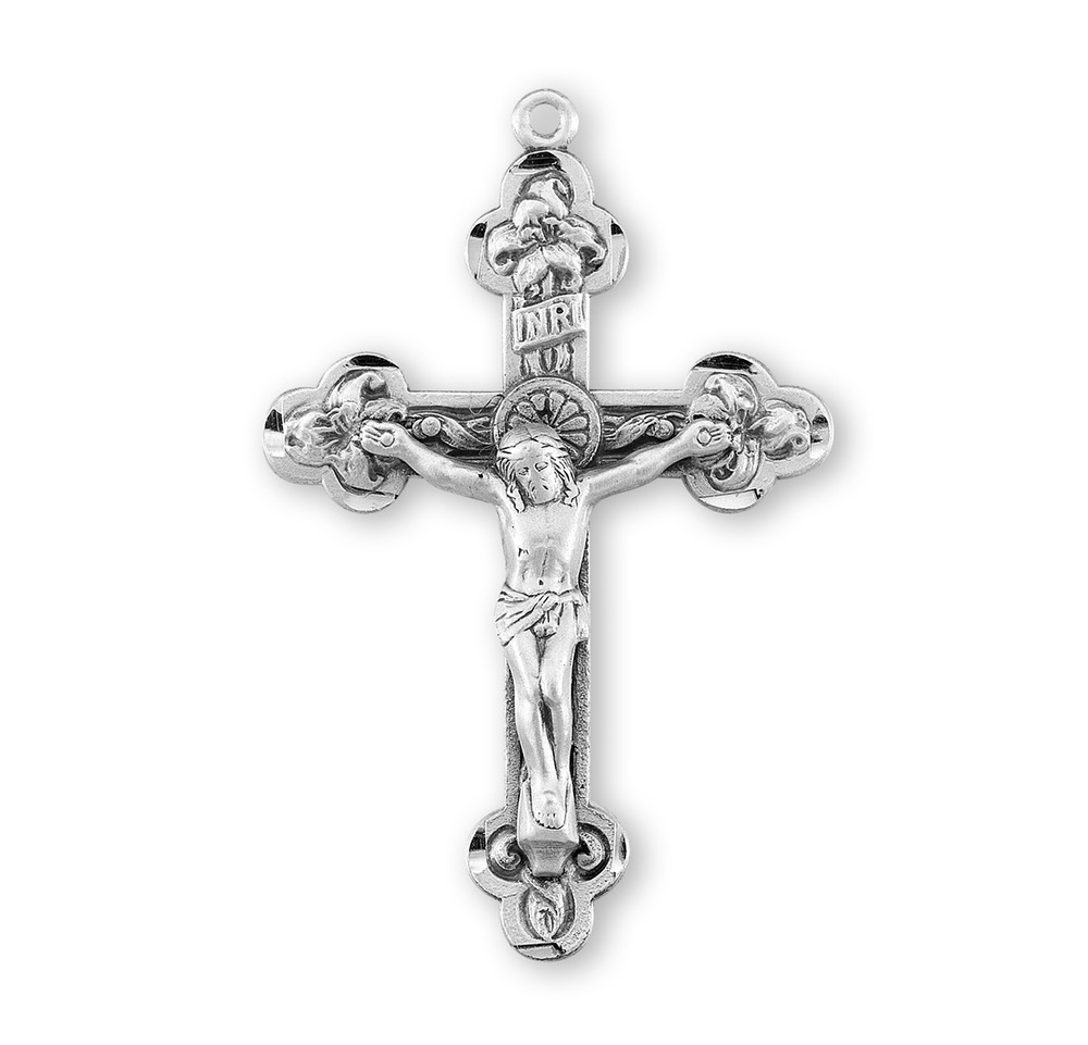 Reliefed Leaf Sterling Silver Crucifix