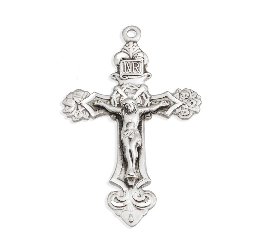 Sterling Silver Filigree Scroll Relief Design Crucifix