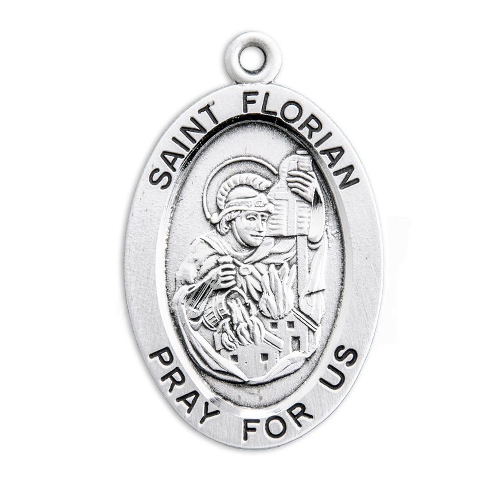 Patron Saint Florian Oval Sterling Silver Medal