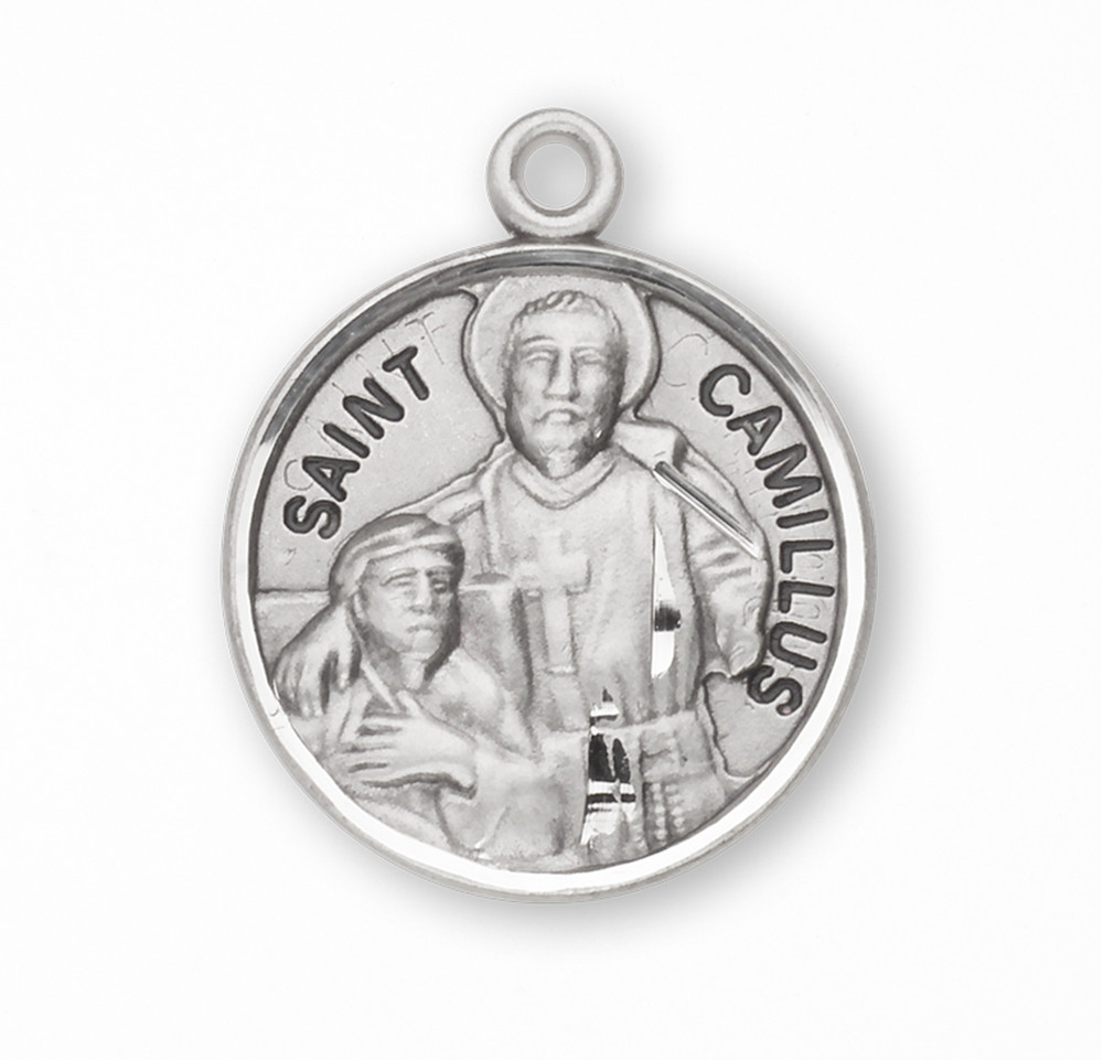 Patron Saint Camillus Round Sterling Silver Medal