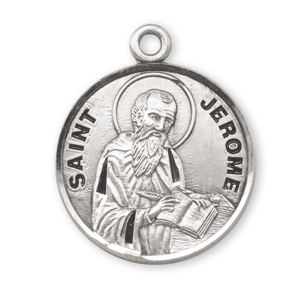 Patron Saint Jerome Round Sterling Silver Medal