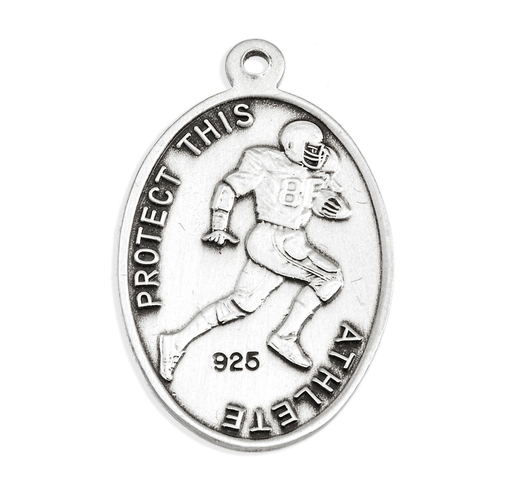 Saint Christopher Oval Sterling Silver Football Male Athlete Medal