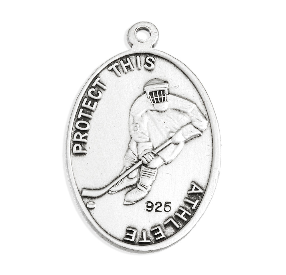 Saint Christopher Oval Sterling Silver Hockey Male Athlete Medal