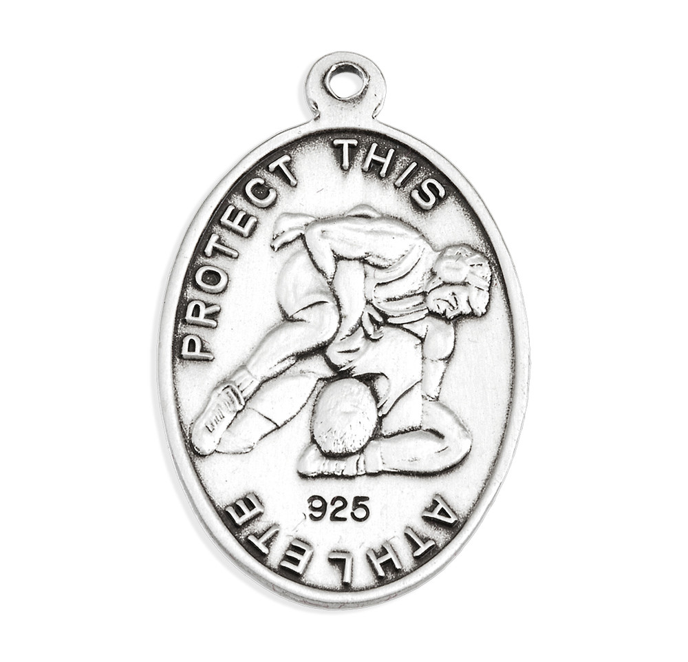 Saint Christopher Oval Sterling Silver Wrestling Male Athlete Medal