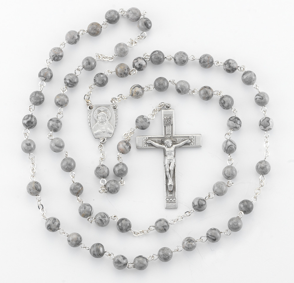 6mm Genuine Lime Gemstone Bead with New England Pewter Crucifix and Center
