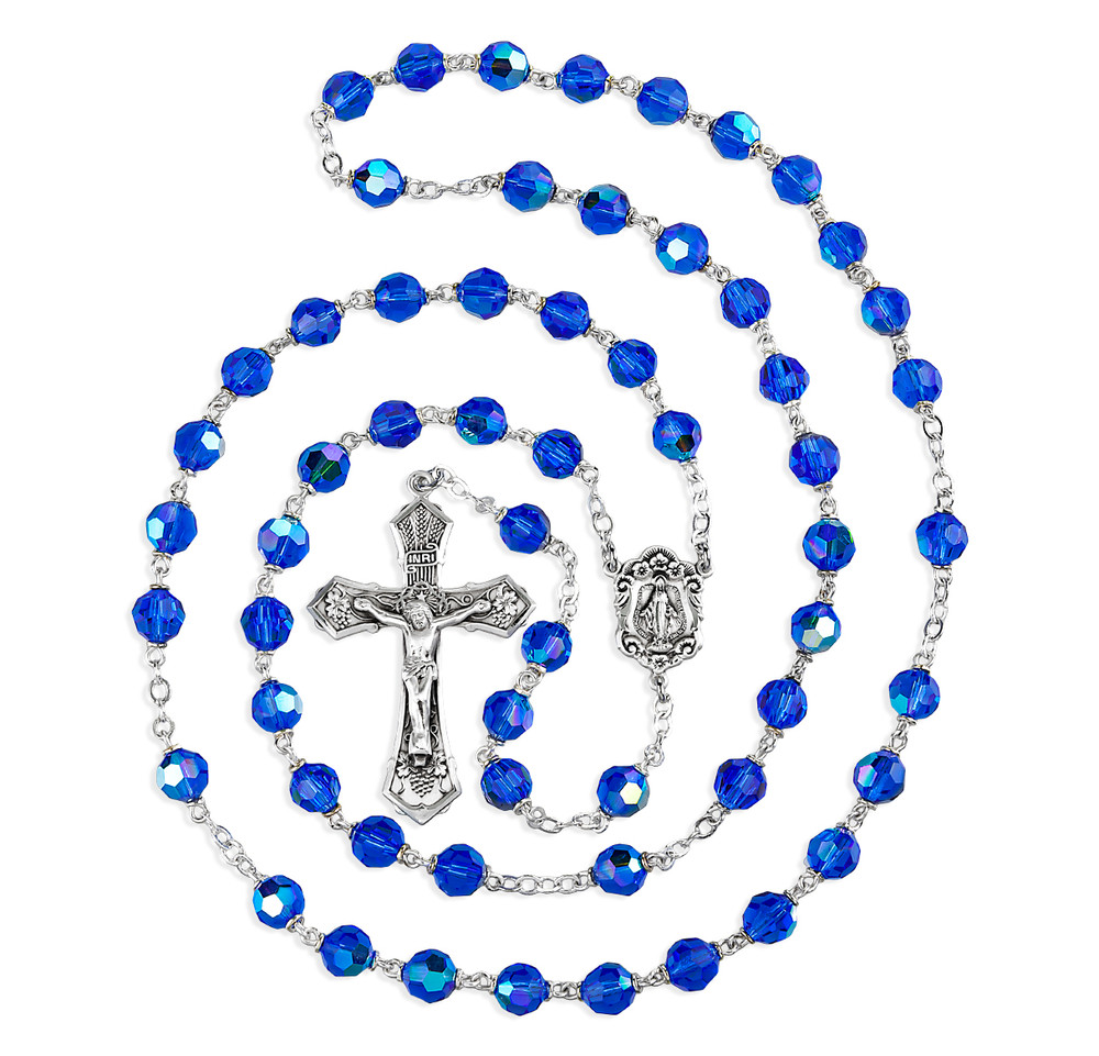 7mm Bermuda Blue Crystal Czech Aurora Beads