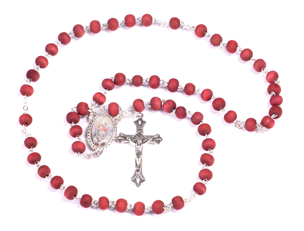 St. Michael Rosary – Rose Petal Wood Scented Beads (October Birthstone) – Out of Stock