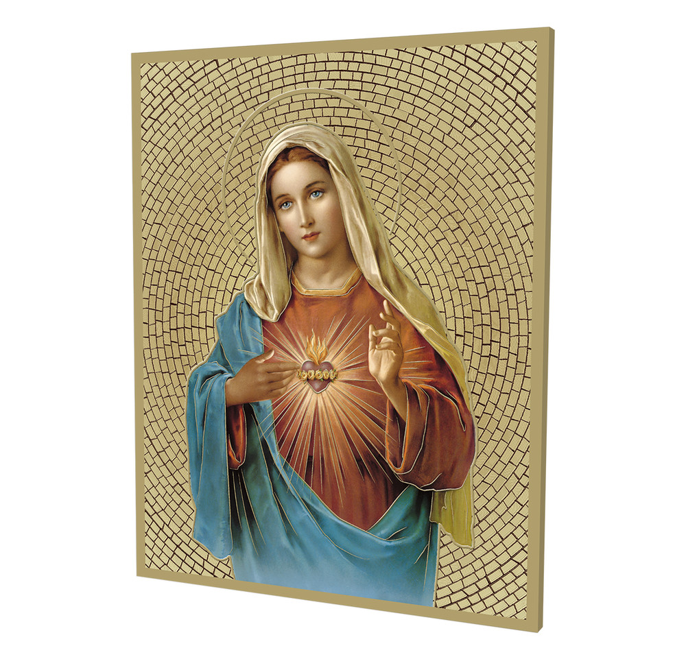 Immaculate Heart of Mary Gold foil Mosaic Plaque