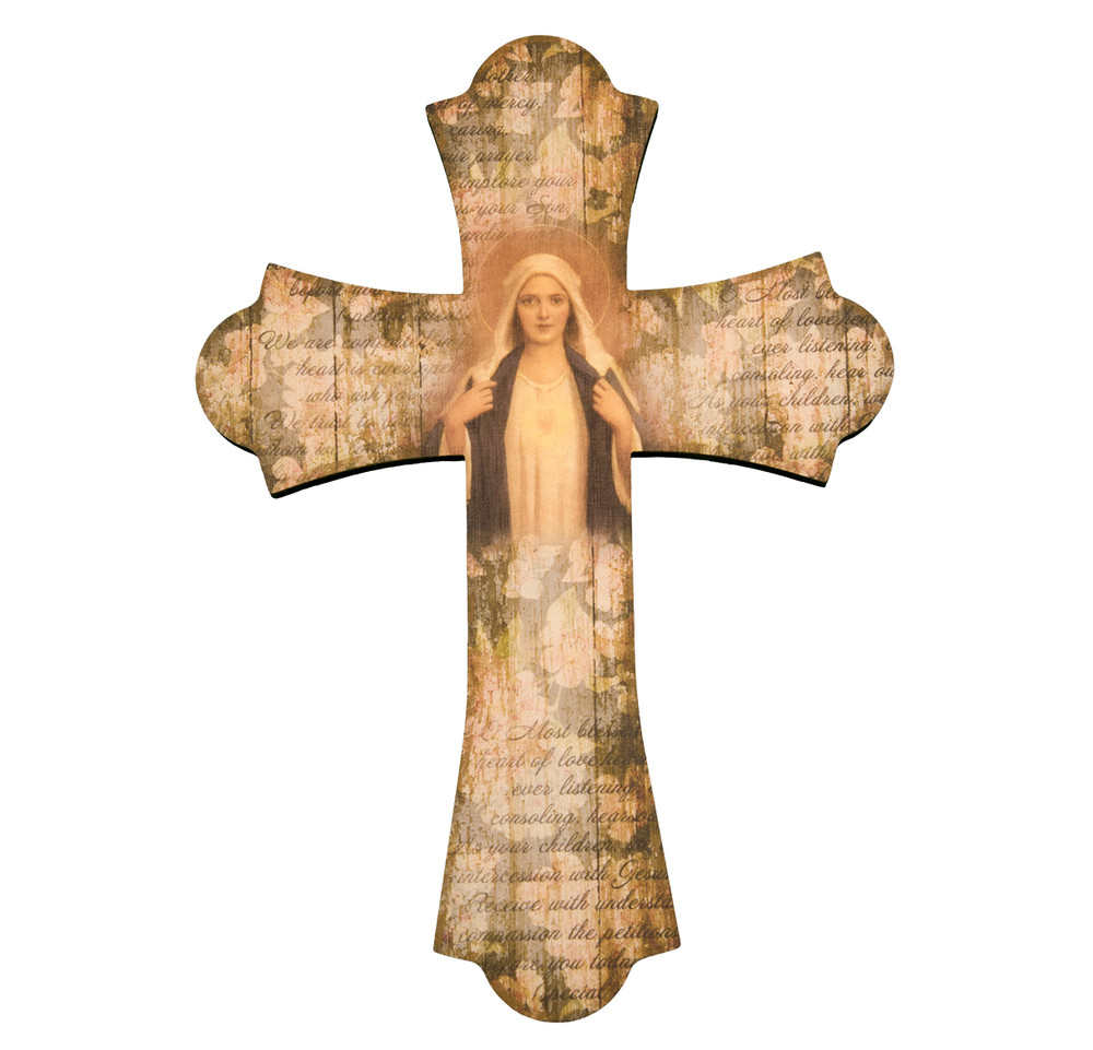 Immaculate Heart of Mary Wood Cross, 12"