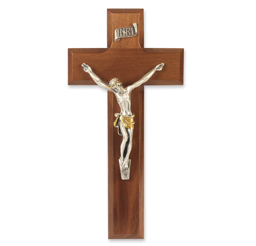 Genuine Walnut Wood Wall Crucifix, 8"