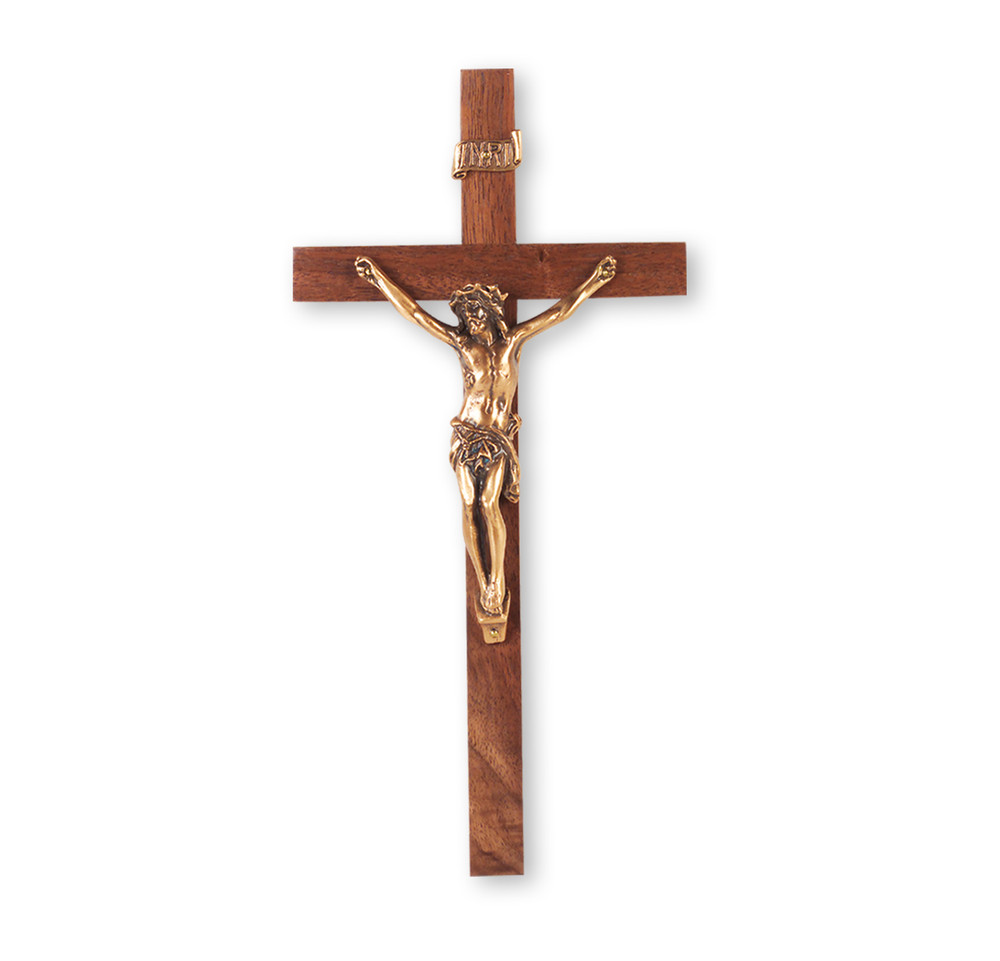Genuine Walnut Wood Wall Crucifix, 9"