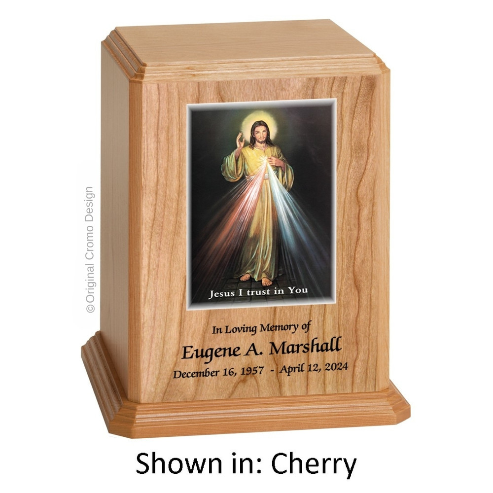 Devine Mercy English Cherry Wood Urn 