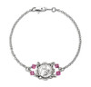 Sterling Silver St. Therese Medal with Fine Crystal Pink Beads on Platinum Plated Rolo Bracelet 7 1/2"