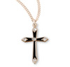 Gold Over Sterling Silver Black Enameled Cross with Five Crystals