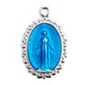 Sterling Silver Oval Blue Enameled Miraculous Medal