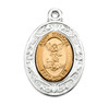 Gold Over Sterling Silver St. Michael Pendant with Rhodium Plated Sterling Silver Border