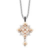 Sterling Silver Cross with White Flower Enamel & Gold Trim with CZ Accents~09 Sterling Silver Cross with White Flower Enamel & Gold Trim with CZ Accents~09