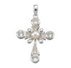 Sterling Silver Cross with Freshwater Pearl Ctr & CZ Accents