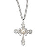 Sterling Silver Cross with Freshwater Pearl Ctr & CZ Accents