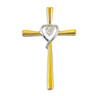 Gold Over Sterling Silver Two-Tone Cross with Rhodium Plated Heart & CZ stone Settings