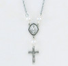 Sterling Silver Miraculous Medal Necklace Adorned with 4mm White finest Austrian Crystal Pearl Beads