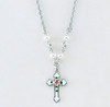 Sterling Silver Enameled Cross Necklace Adorned with 4mm White finest Austrian Crystal Pearl Beads Sterling Silver Enameled Cross Necklace Adorned with 4mm White finest Austrian Crystal Pearl Beads
