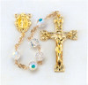 5mm Finest Aurora Crystal Gold Plated Round Beads with Gold Over Sterling Crucifix and Center