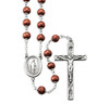 6mm Brown Oval Wood Bead Rosary with Pewter Crucifix and Center