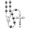 Round Genuine Hematite Rosary Sterling Crucifix and Centerpiece Round Genuine Hematite Rosary Sterling Crucifix and Centerpiece