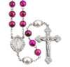 8mm Fuchsia Dyed Tiger Eye Gemstone Bead Rosary made with Genuine Pewter Crucifix and Centerpiece