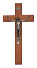 Wall Walnut Finish Wood Crucifix with Antique Silver Corpus - 10-inch