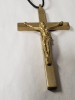 Antique Solid Brass Cross with Corpus with Leather Cord