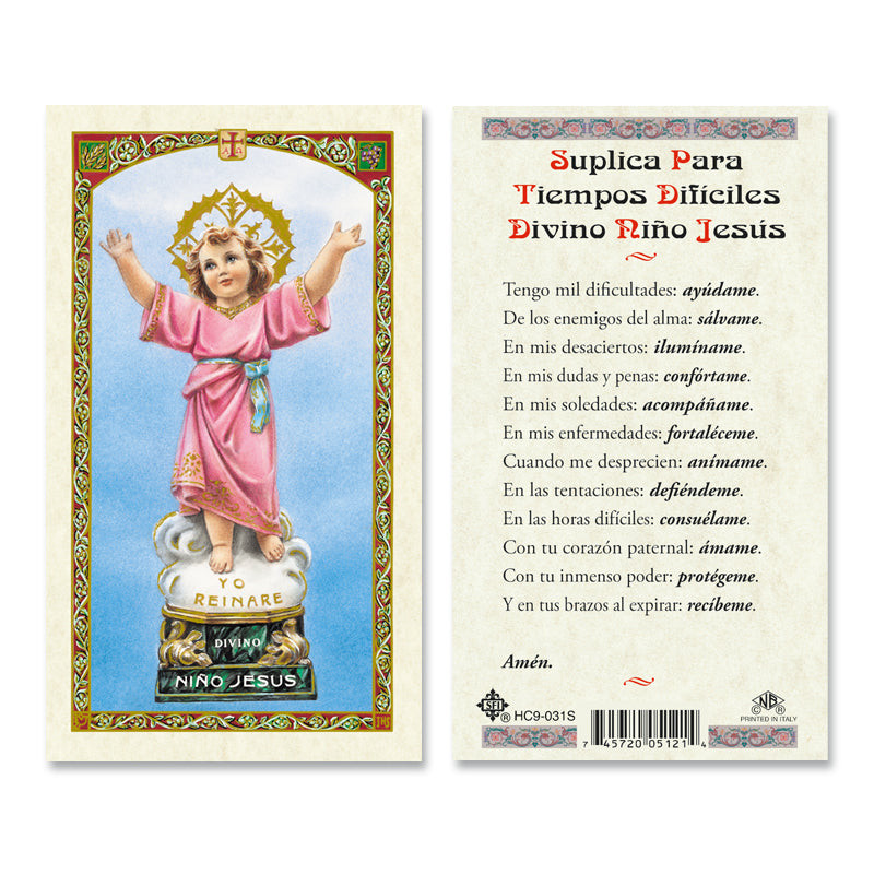 Divino Nino Para Tiempos Dificiles Spanish Laminated Prayer Cards