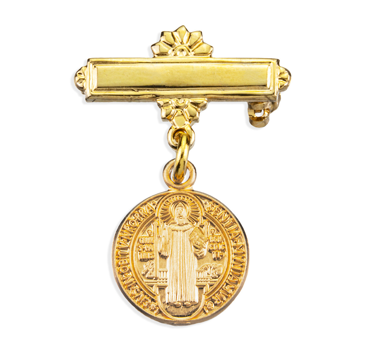 Gold Over Sterling Silver Saint Benedict Medal on a Bar Pin - Catholic ...