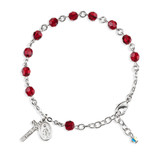 Sterling Silver Rosary Bracelet Created with 6mm Ruby Finest Austrian Crystal Round Beads by HMH