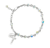 Sterling Silver Rosary Bracelet Created with 5mm Aurora Borealis Finest Austrian Crystal Round Beads by HMH