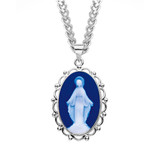 Dark Blue Sterling Silver Cameo Miraculous Medal