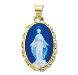 Dark Blue Gold Over Sterling Silver Cameo Miraculous Medal