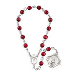 Sterling Silver Infant Jesus of Prague Chaplet with Miraculous Centerpiece made with Finest Crystal 6mm Ruby Beads