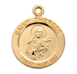 Patron Saint THerese of Lisieux Round Gold Over Sterling Silver Medal