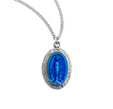 Sterling Silver Oval Blue Miraculous Medal