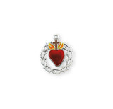 Sterling Silver Red Enameled Heart "Crown of Thorns" Medal