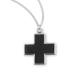 Wide Sterling Silver Black Enameled Cross