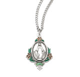 Sterling Silver Miraculous Medal with Pink Epoxy Flowers