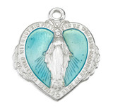 Sterling Silver Blue Enameled Heart Shape Miraculous Medal