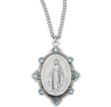 Sterling Silver Oval Miraculous Medal Set with Light Sapphire Crystals