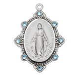 Sterling Silver Oval Miraculous Medal Set with Light Sapphire Crystals