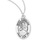 Patron Saint Caroline Oval Sterling Silver Medal